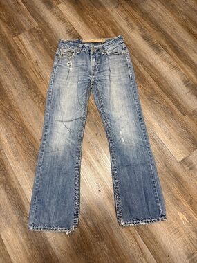 Rock & Roll Cowboy Men’s Light Wash Distressed Straight-Leg Jeans 30x32
